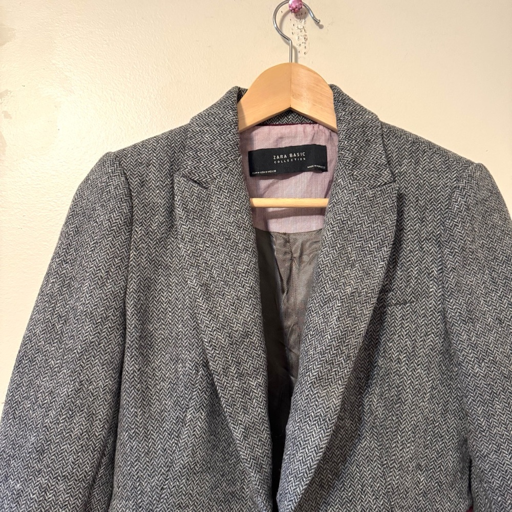 Zara Basic Houndstooth Blazer Jacket Gray Purple … - image 2